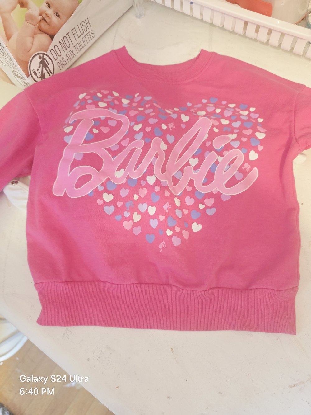 Barbie Hot Pink Heart Logo Crewneck Sweatshirt